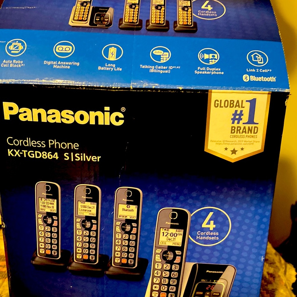 A land line phone 1 base and 3 phones put wherever you choose.